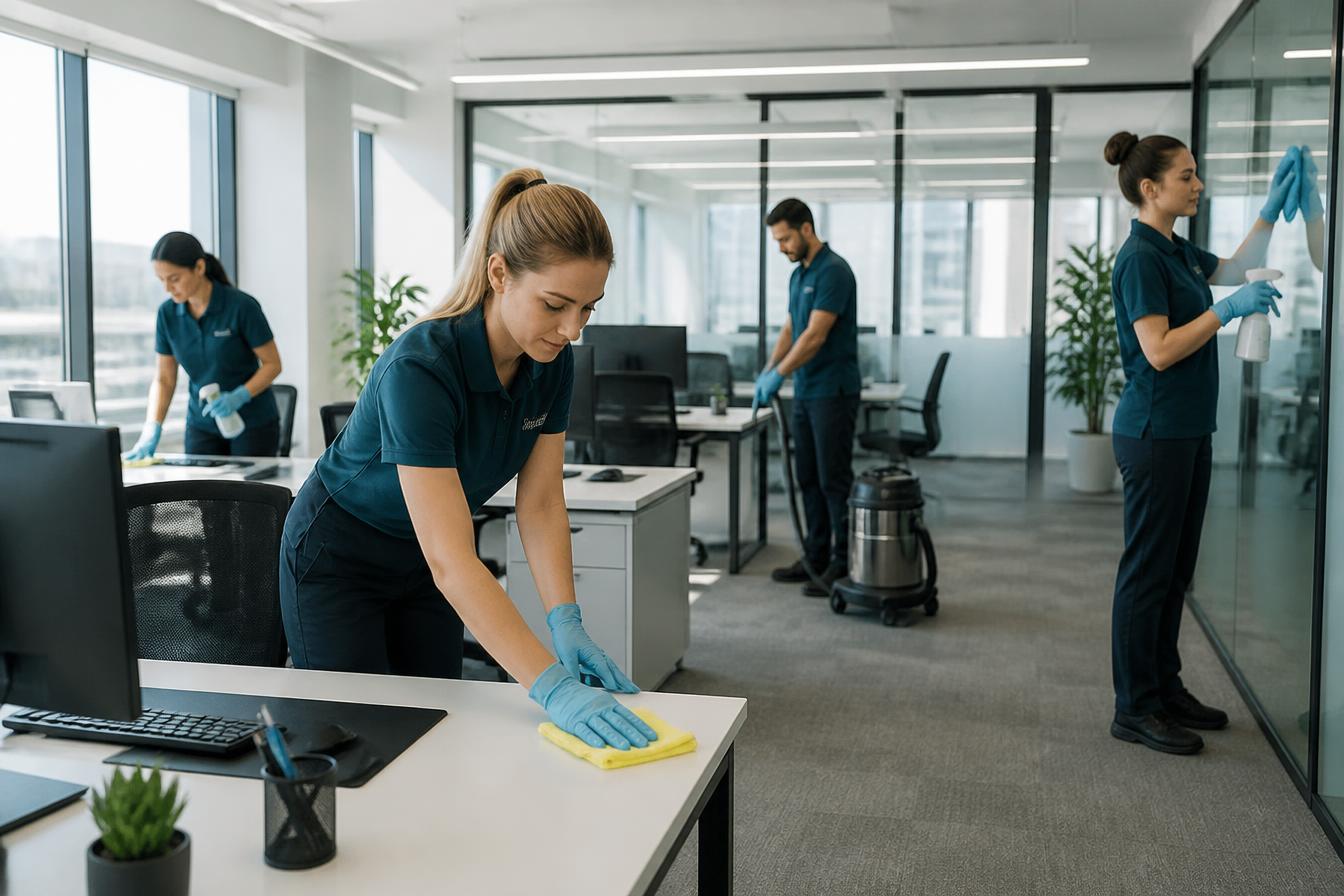 Professionelles Reinigungsteam bei der Büroreinigung